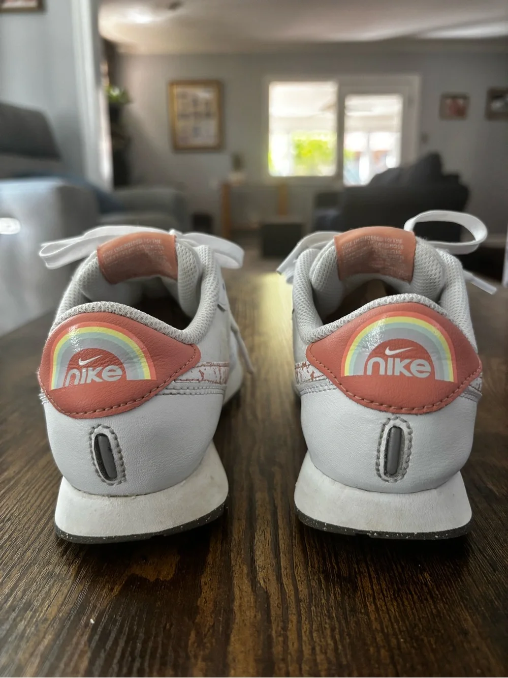 Nike Cream-White Sneakers with Coral Accents 4 Y